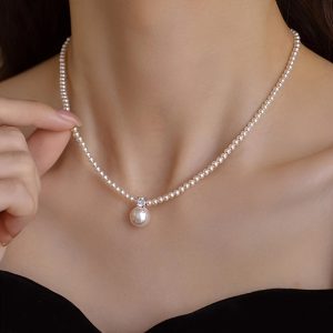 1pc Elegant Freshwater Freshwater Pearls Necklace with Single Freshwater Pearls Pendant – Chic Vintage-Inspired Design for Casual Attire, Valentine’s Day, or Special Occasions, Adorned with Synthetic Synthetic Zirconia Accents, Freshwater Pearls Jewelry