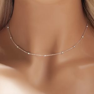 1 Classic Silvery Beaded Chain Collarbone Necklace, Stainless Steel Women's Jewelry, Birthday Gift, Cool Party Jewelry for Women, Mother, Family, and Friends on Valentine's Day
